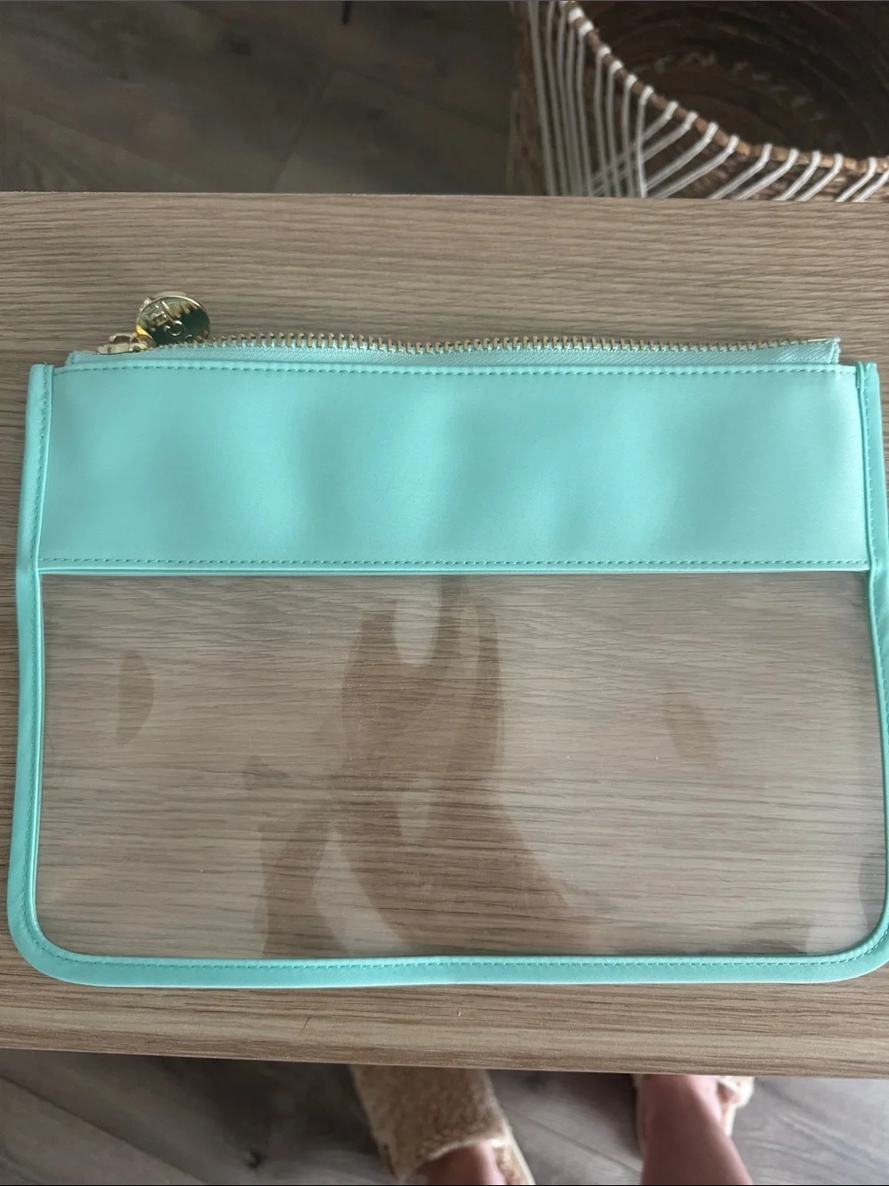 Stoney Clover Lane Mint Green Clear Cosmetic Pouch with Multicolor 'BAG' Patch
